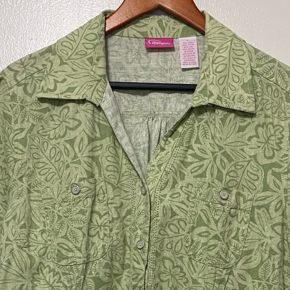 Cappagallo Linen Blend Tropical Botanical Womens Button Up Shirt Large Collared - Picture 3 of 10